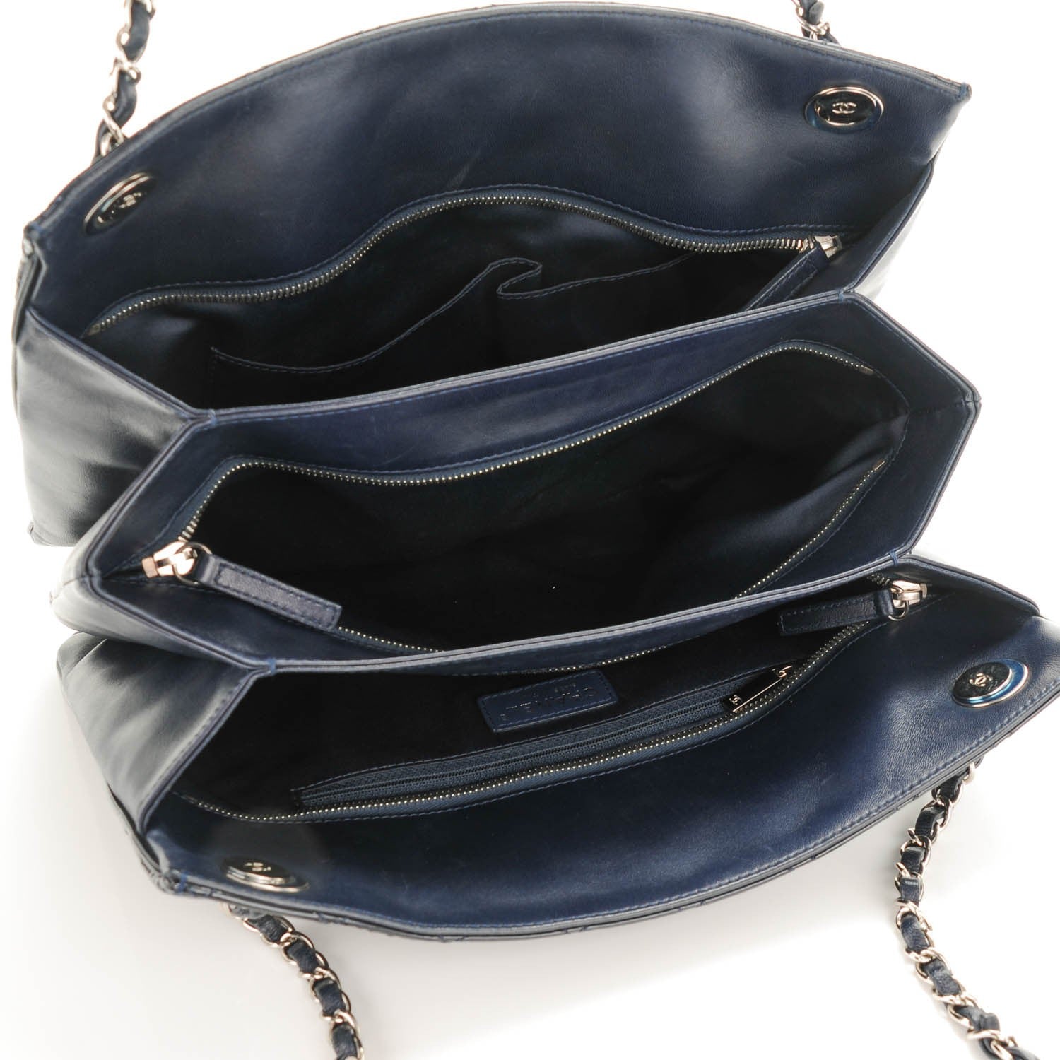 Chanel Patent Quilted Accordion Shopping Tote Navy 5 of 7