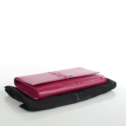 Saint Laurent Textured Patent Monogram Large Belle De Jour Clutch Fuchsia 4 of 7