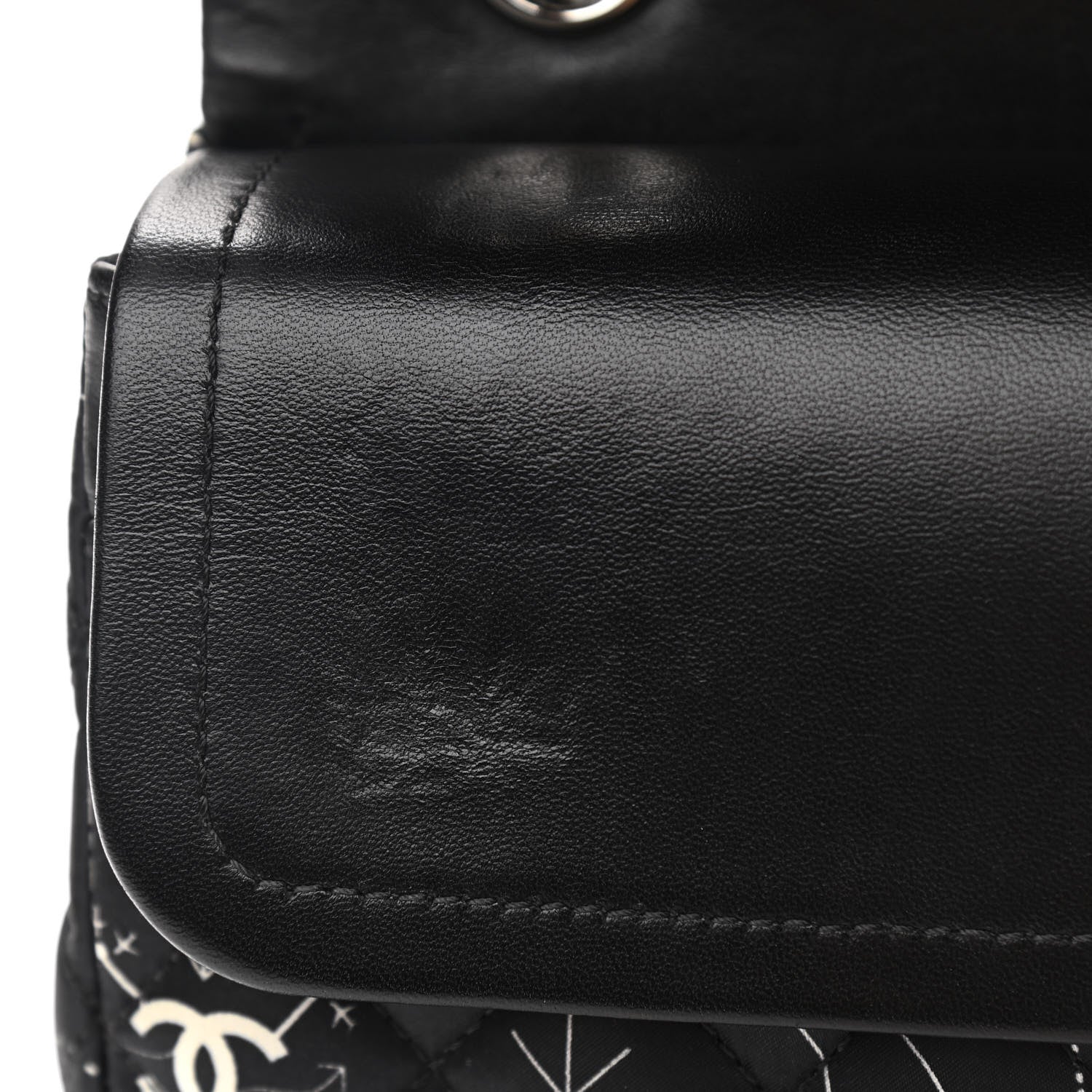 Chanel Satin Airline Printed Medium Double Flap Black White 12 of 12