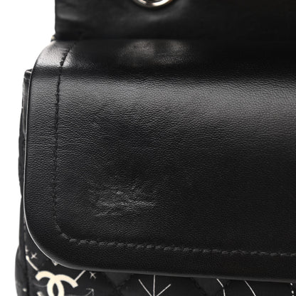 Chanel Satin Airline Printed Medium Double Flap Black White 12 of 12