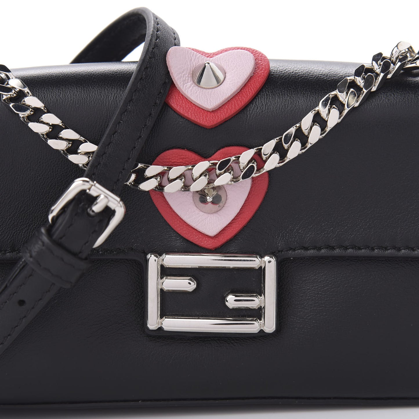 Lambskin Studded Heart Micro Baguette Black