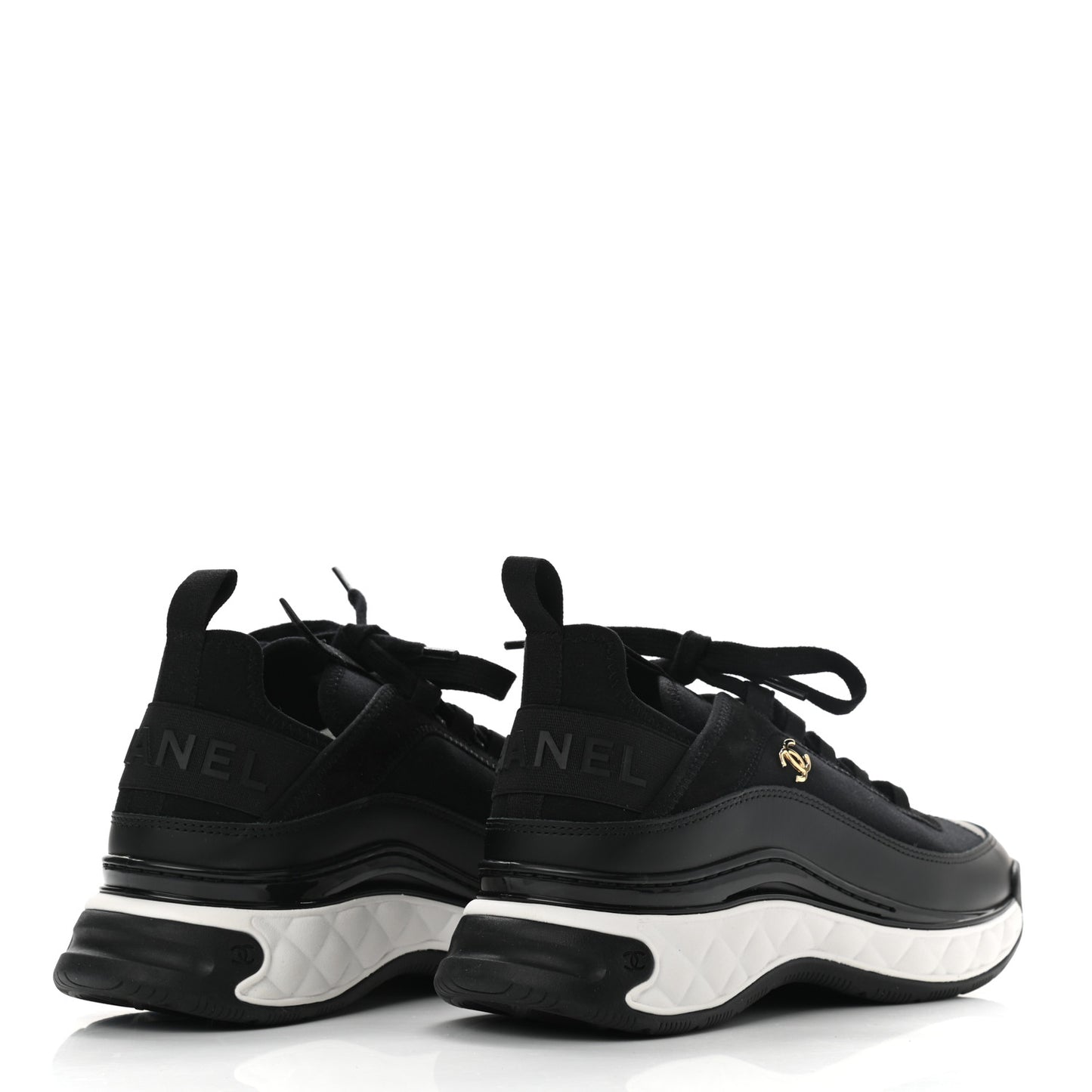 Velvet Calfskin Mixed Fibers CC Sneakers 38.5 Black