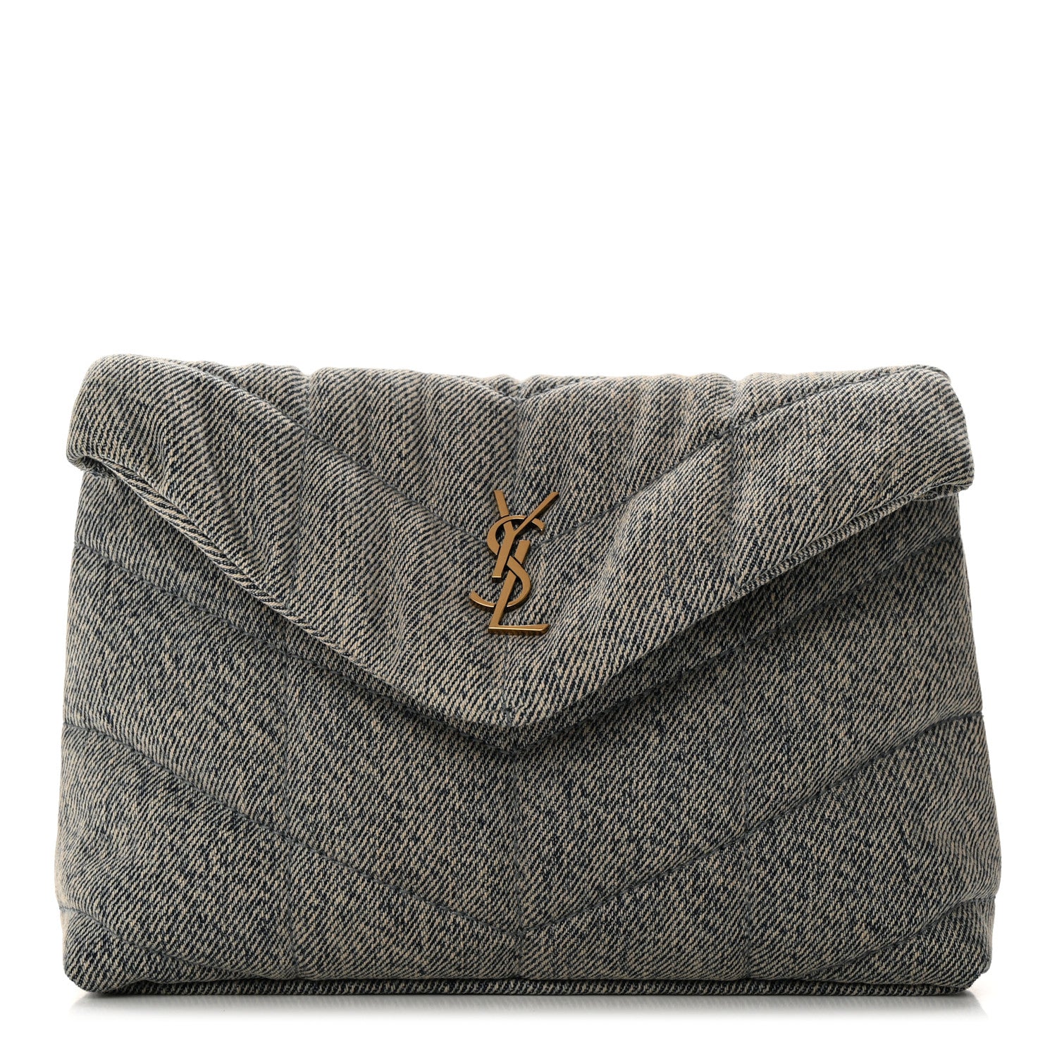 Saint Laurent Denim Quilted Monogram Loulou Puffer Pouch Clutch Blue Gray Light Azur 1 of 8