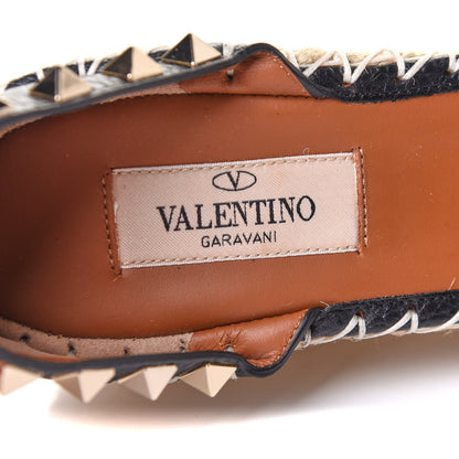 Valentino Garavani Grained Calfskin Rockstud Ankle Wrap Espadrille 15/85mm Wedges 37 Black Light Cuir 9 of 10