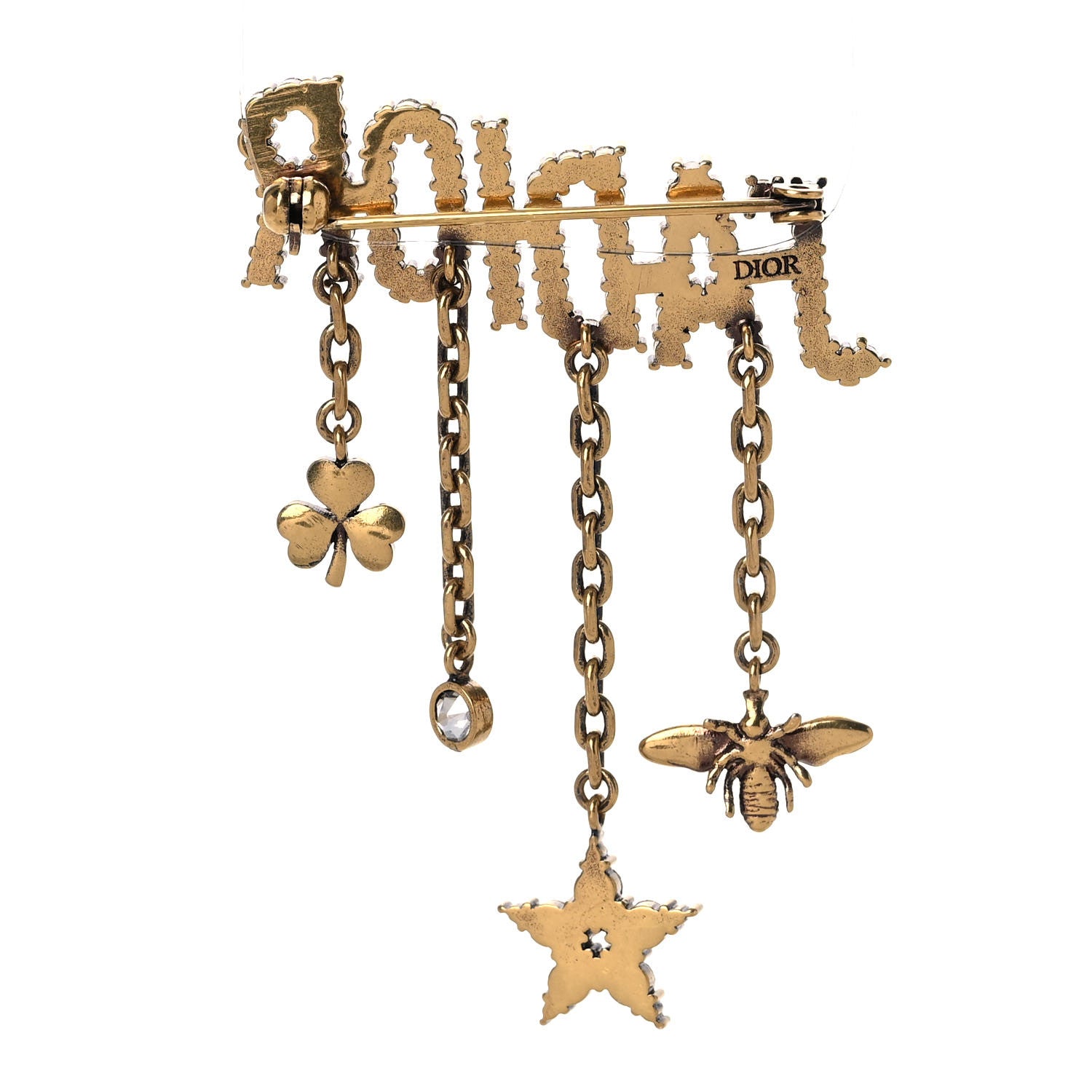 Christian Dior Metal Crystal J'Adior Logo Brooch Aged Gold 3 of 4