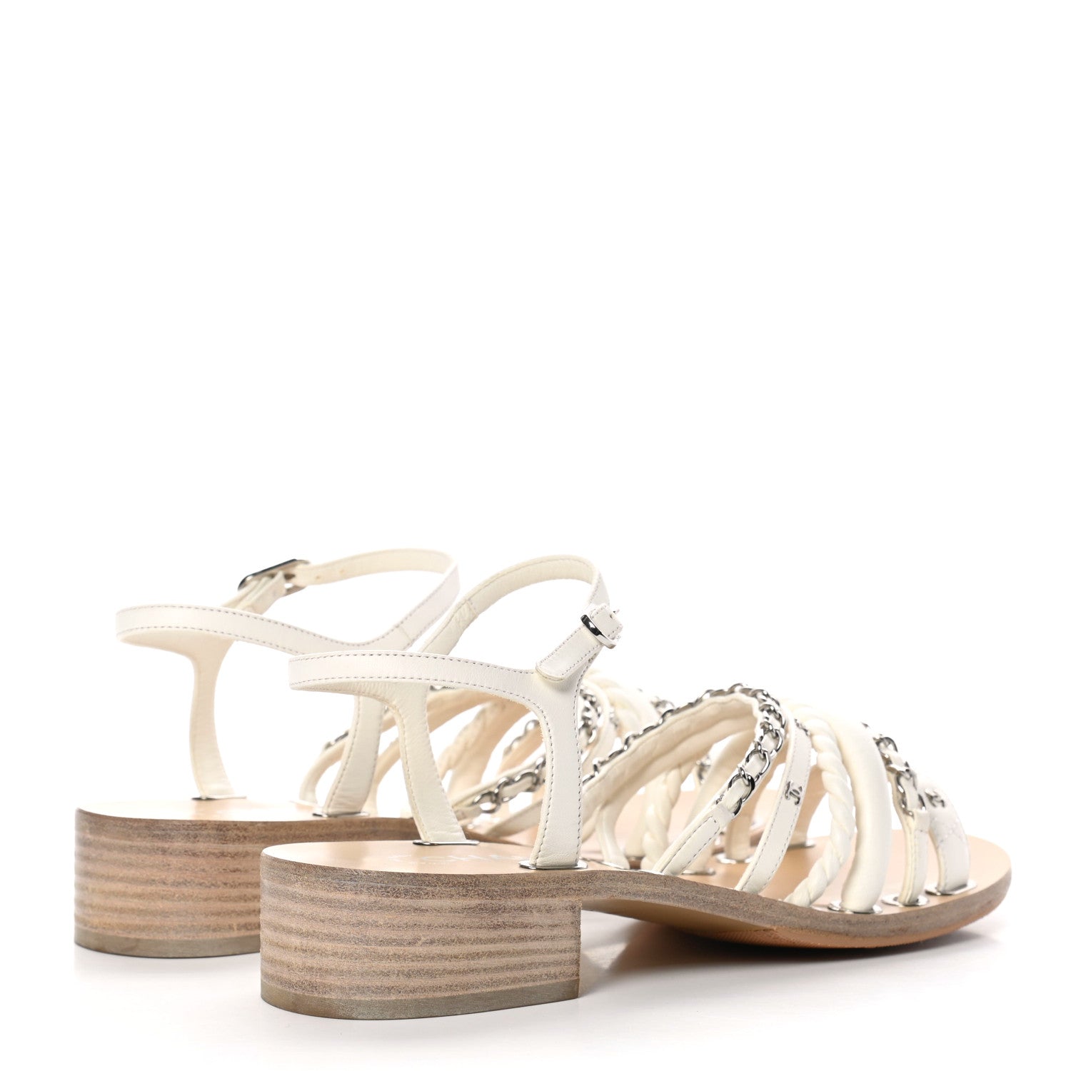 Chanel Calfskin Chain CC Sandals 39 White 4 of 10