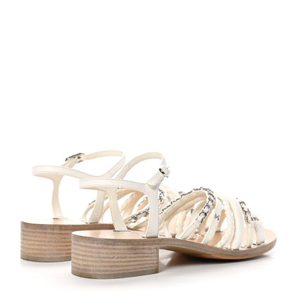 Chanel Calfskin Chain CC Sandals 39 White 4 of 10