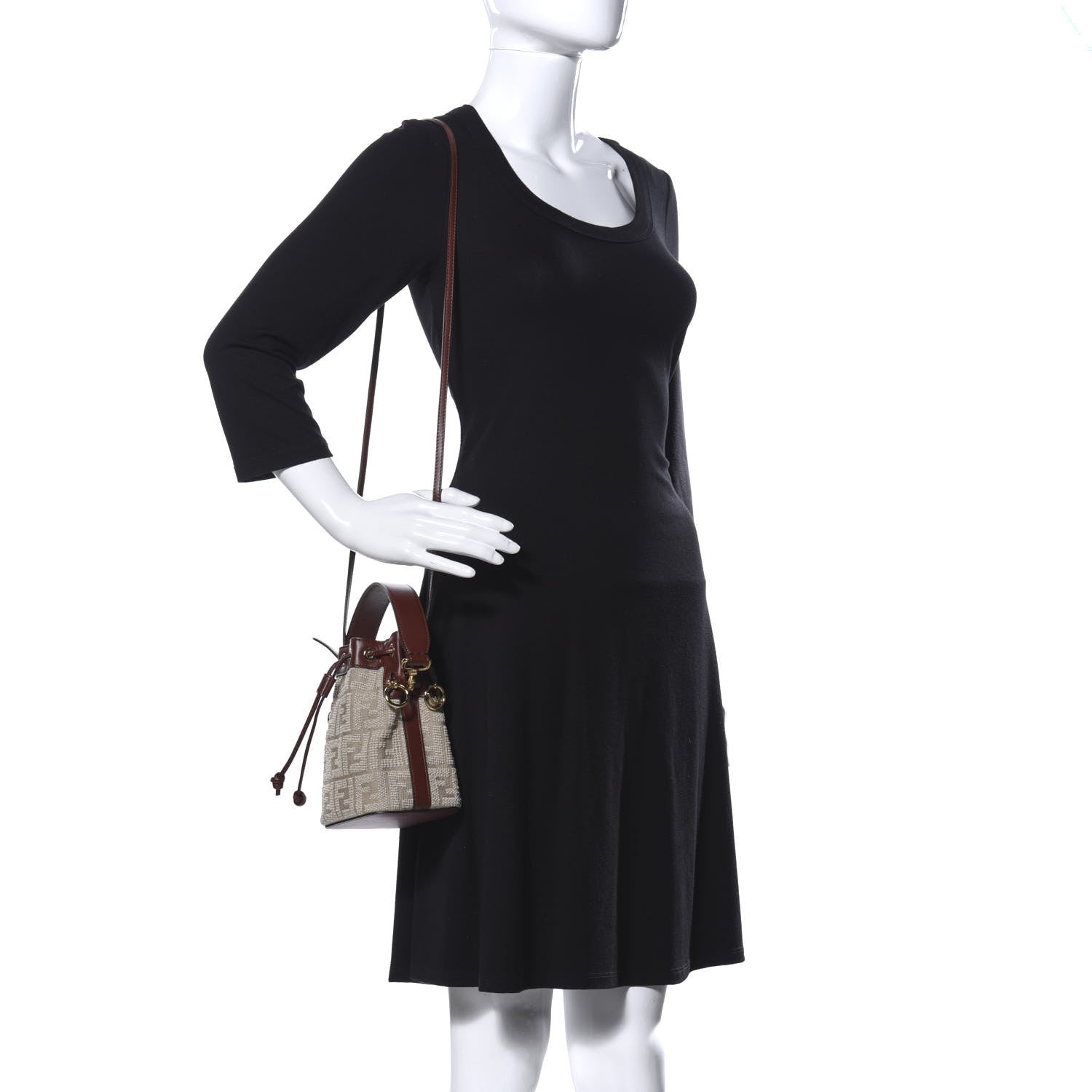 Fendi Sardinian Jacquard Vitello King F is Fendi FF 1974 Embroidered Mini Mon Tresor Bucket Bag Corda Praline 3 of 10