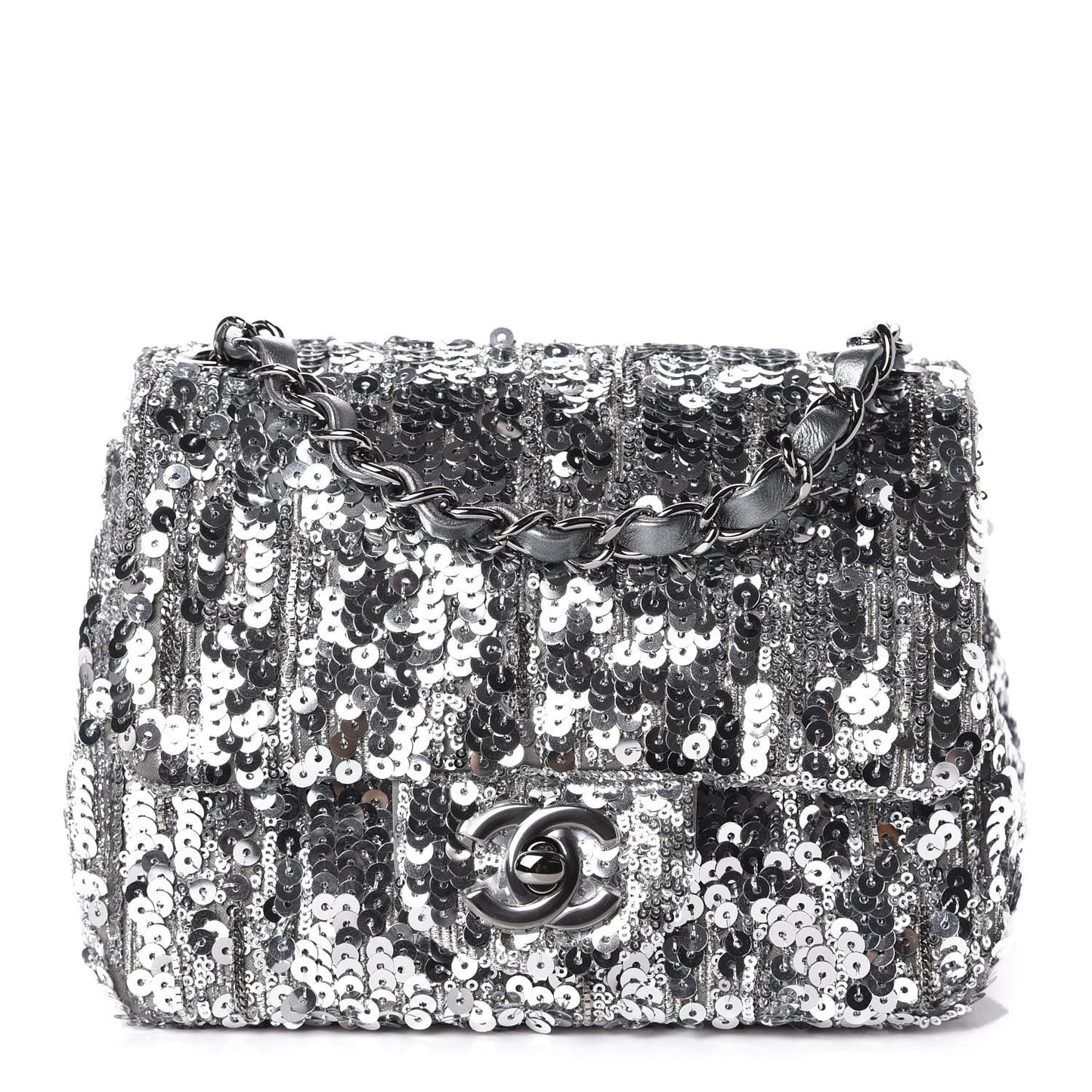 Sequin Mini Square Flap Silver