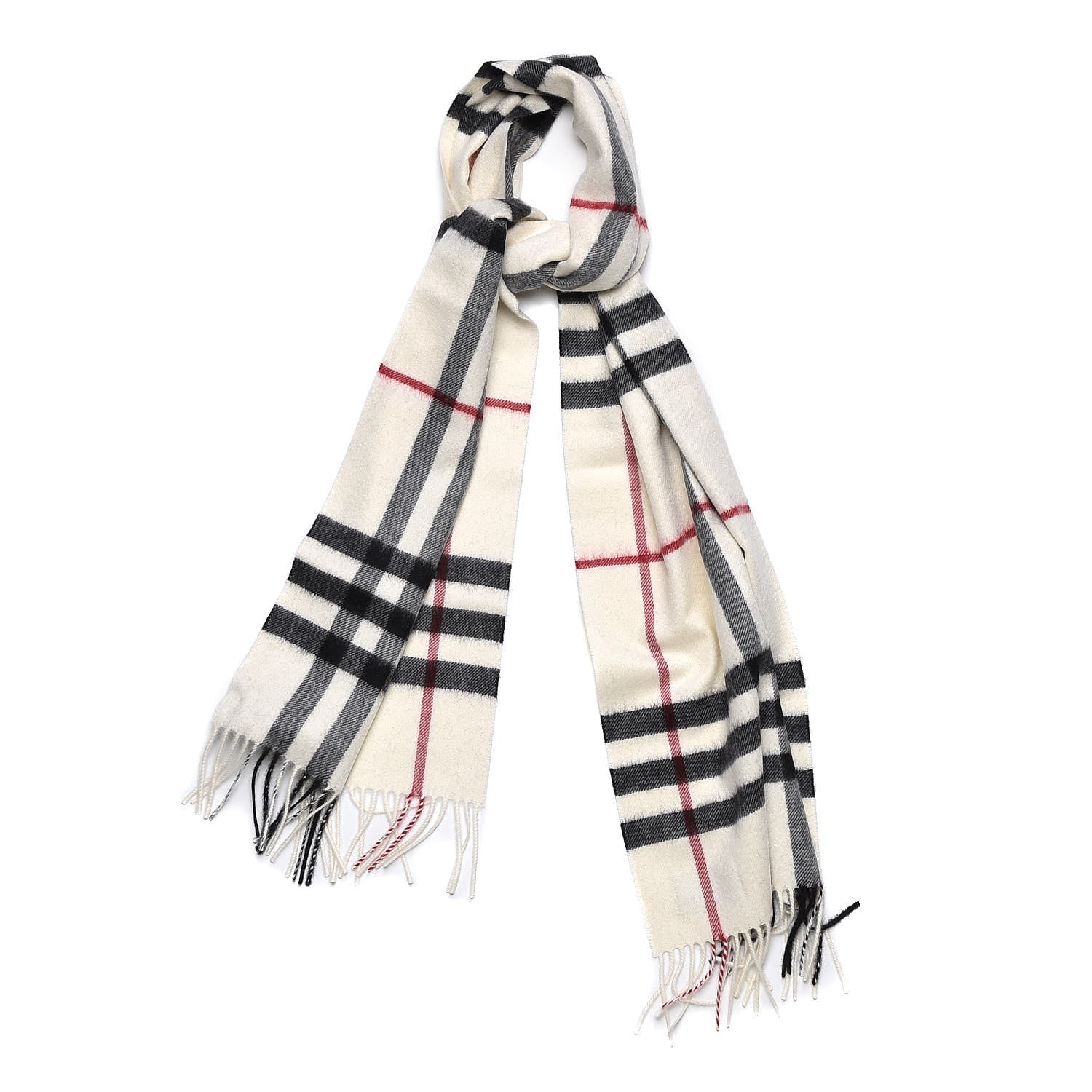 Burberry Cashmere Giant Check Fringe Scarf White 1 of 4