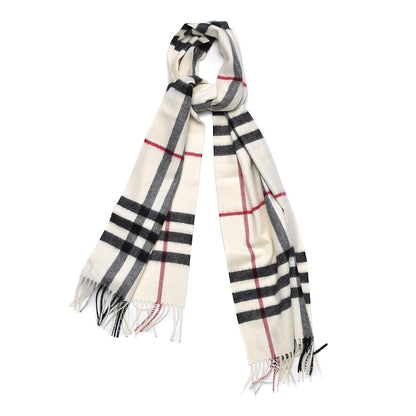 Burberry Cashmere Giant Check Fringe Scarf White 1 of 4