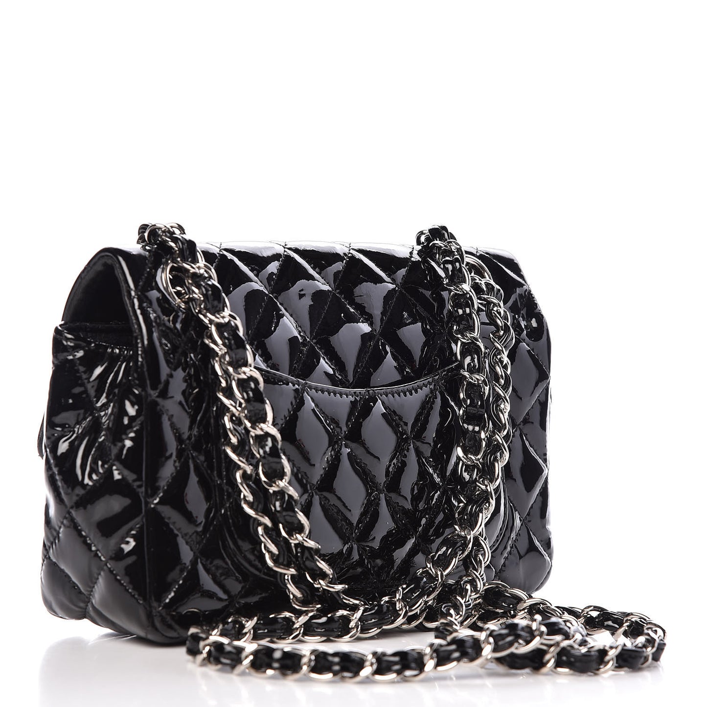 Patent Calfskin Quilted Mini Rectangular Flap Black