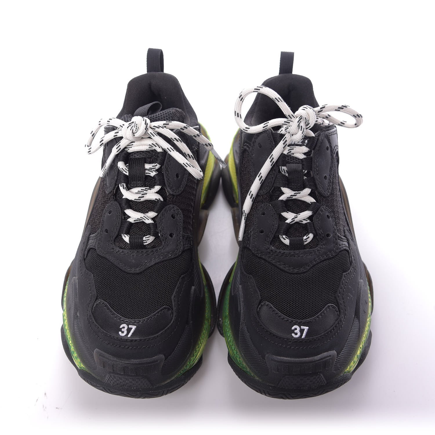 Balenciaga Fabric Mesh Clear Sole Womens Triple S Sneakers 37 Black Yellow Fluo 5 of 9