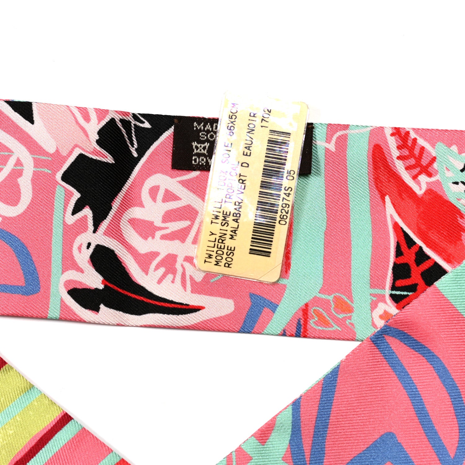 Hermes Silk Modernisme Tropical Twilly Rose Malabar Vert D'Eau 3 of 4