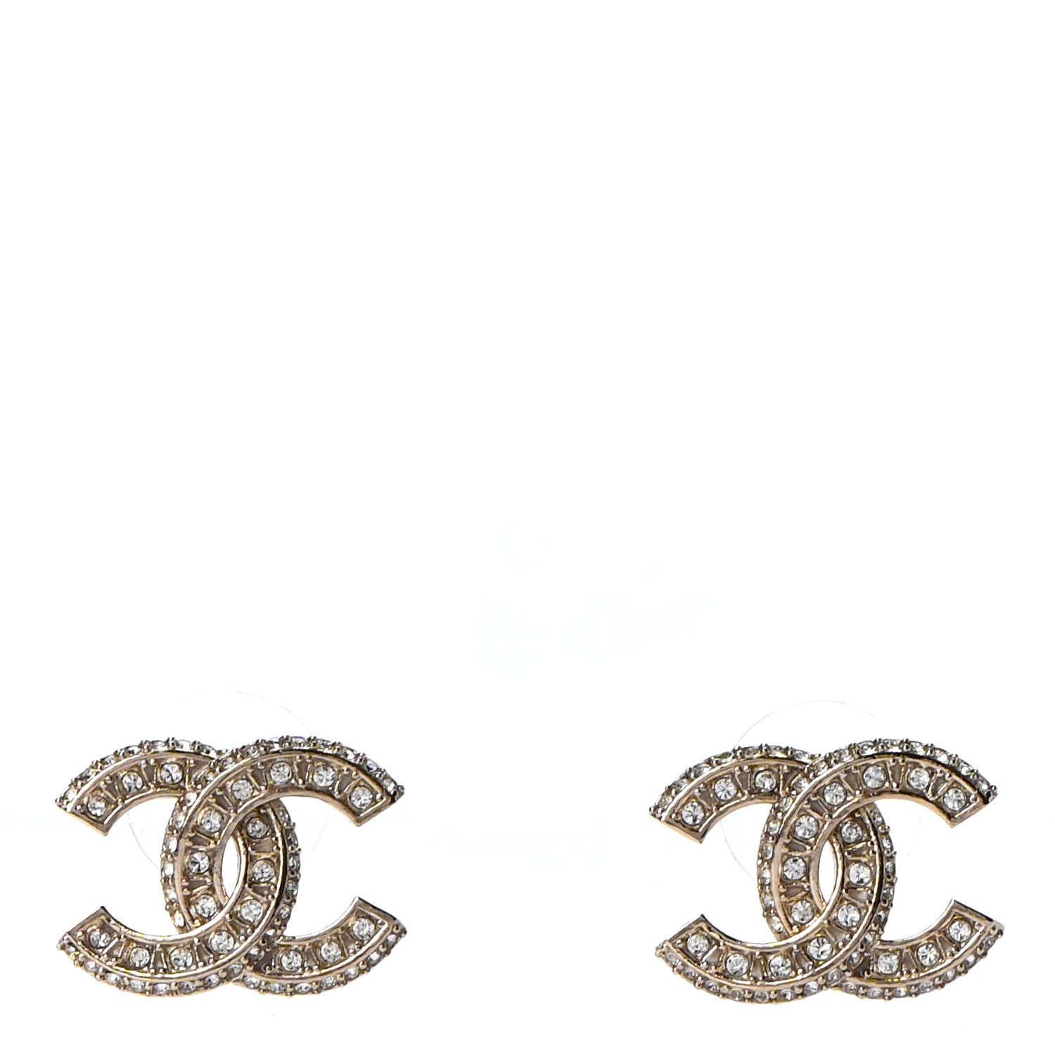 Chanel Crystal Timeless CC Earrings Light Gold 1 of 4