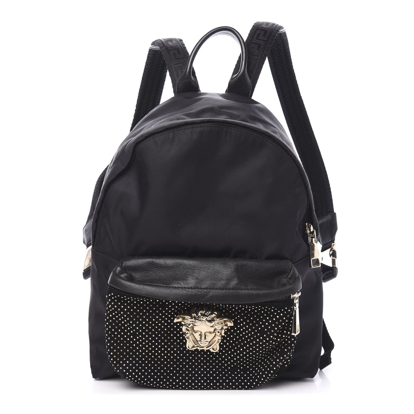 Nylon Goatskin Studded Palazzo Medusa Backpack Black