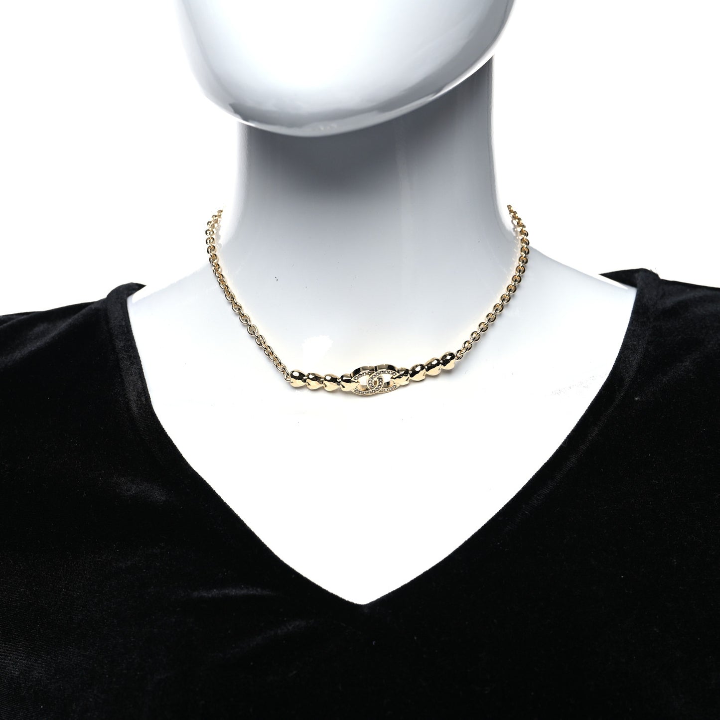 Crystal CC Heart Link Choker Necklace Gold