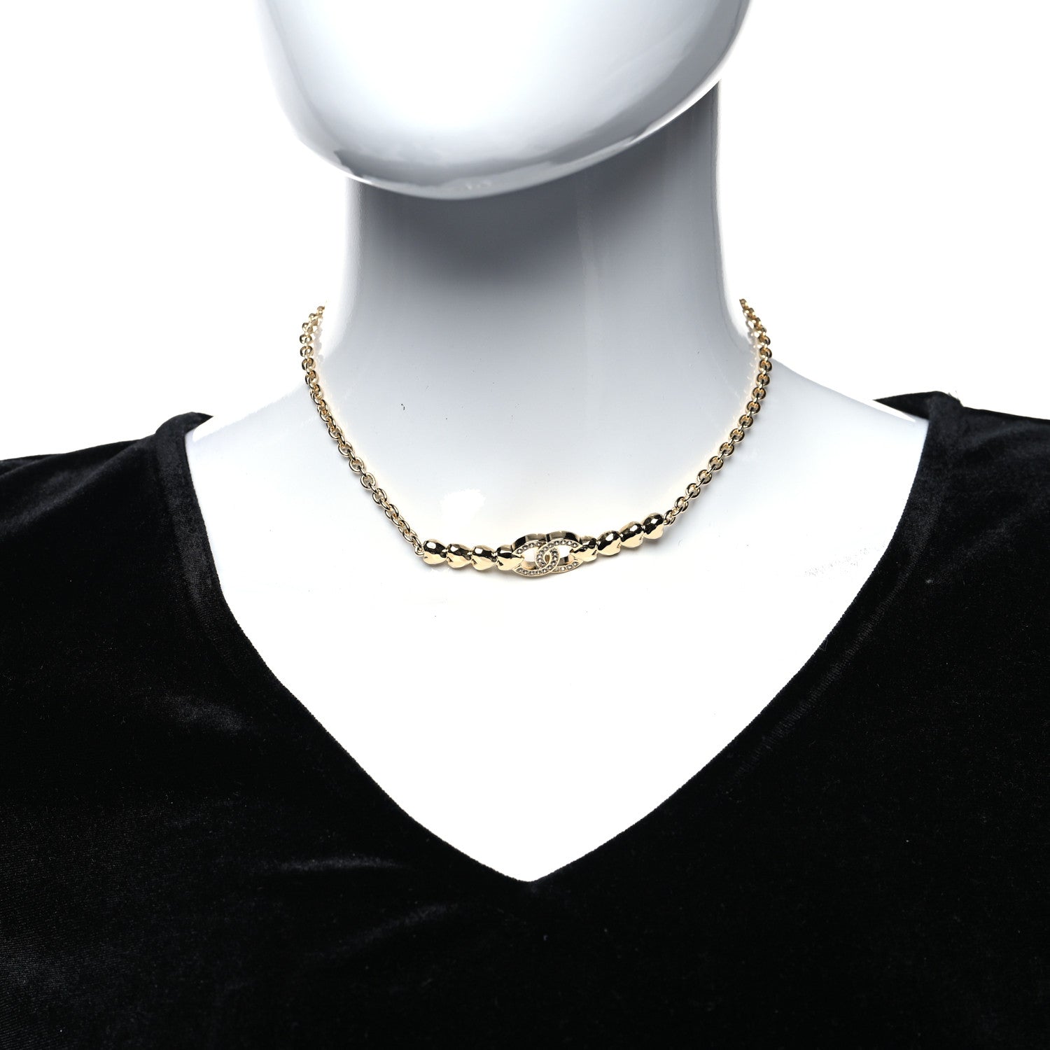 Chanel Crystal CC Heart Link Choker Necklace Gold 2 of 5