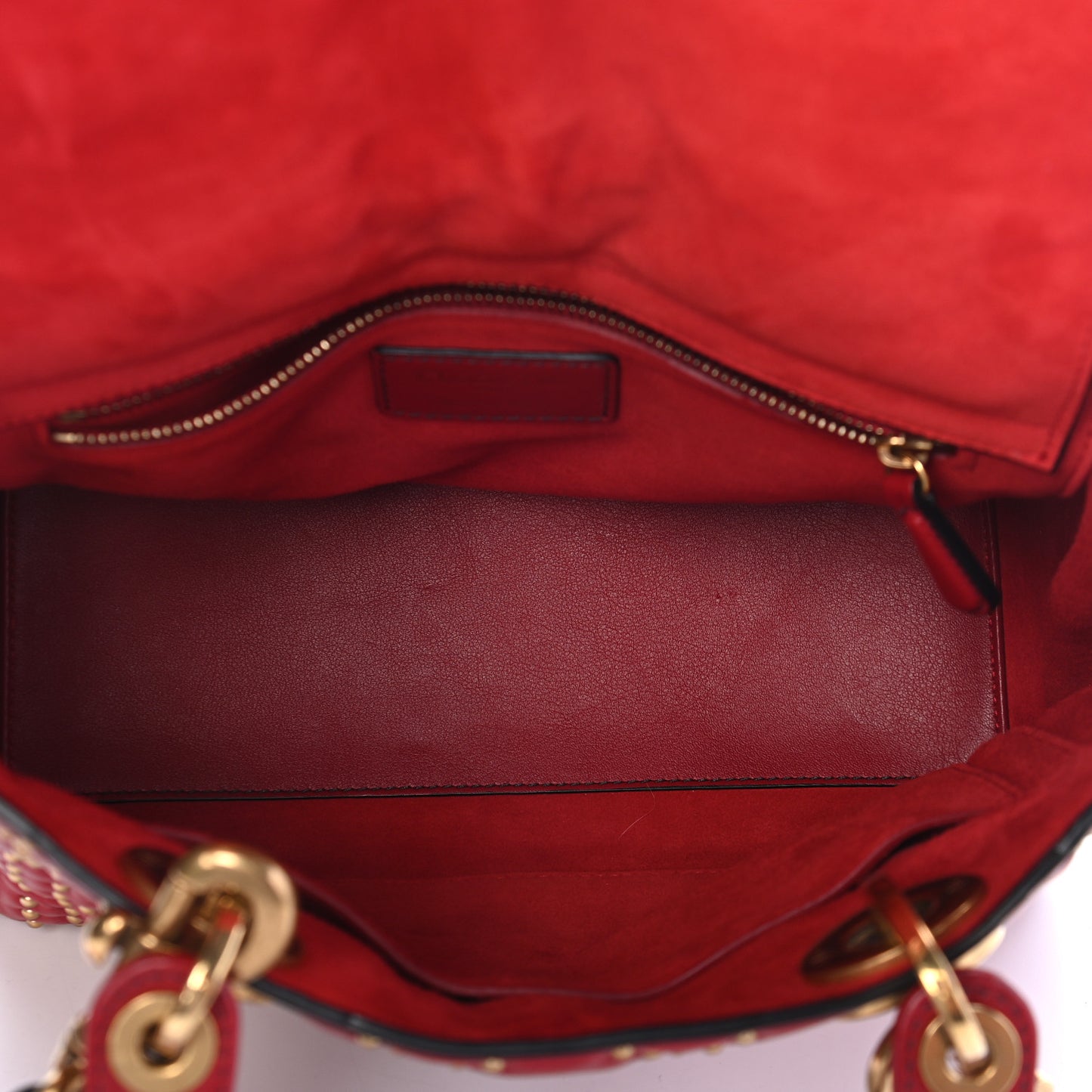 Lambskin Cannage Studded Medium Supple Lady Dior Red