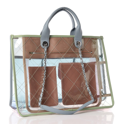 Chanel Lambskin PVC Quilted Medium Coco Splash Shopping Bag Blue Green Pink 3 of 9