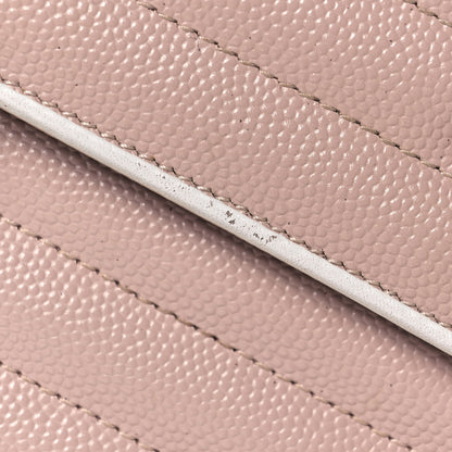 Saint Laurent Grain De Poudre Matelasse Chevron Monogram Envelope Chain Wallet Pink White 19 of 23