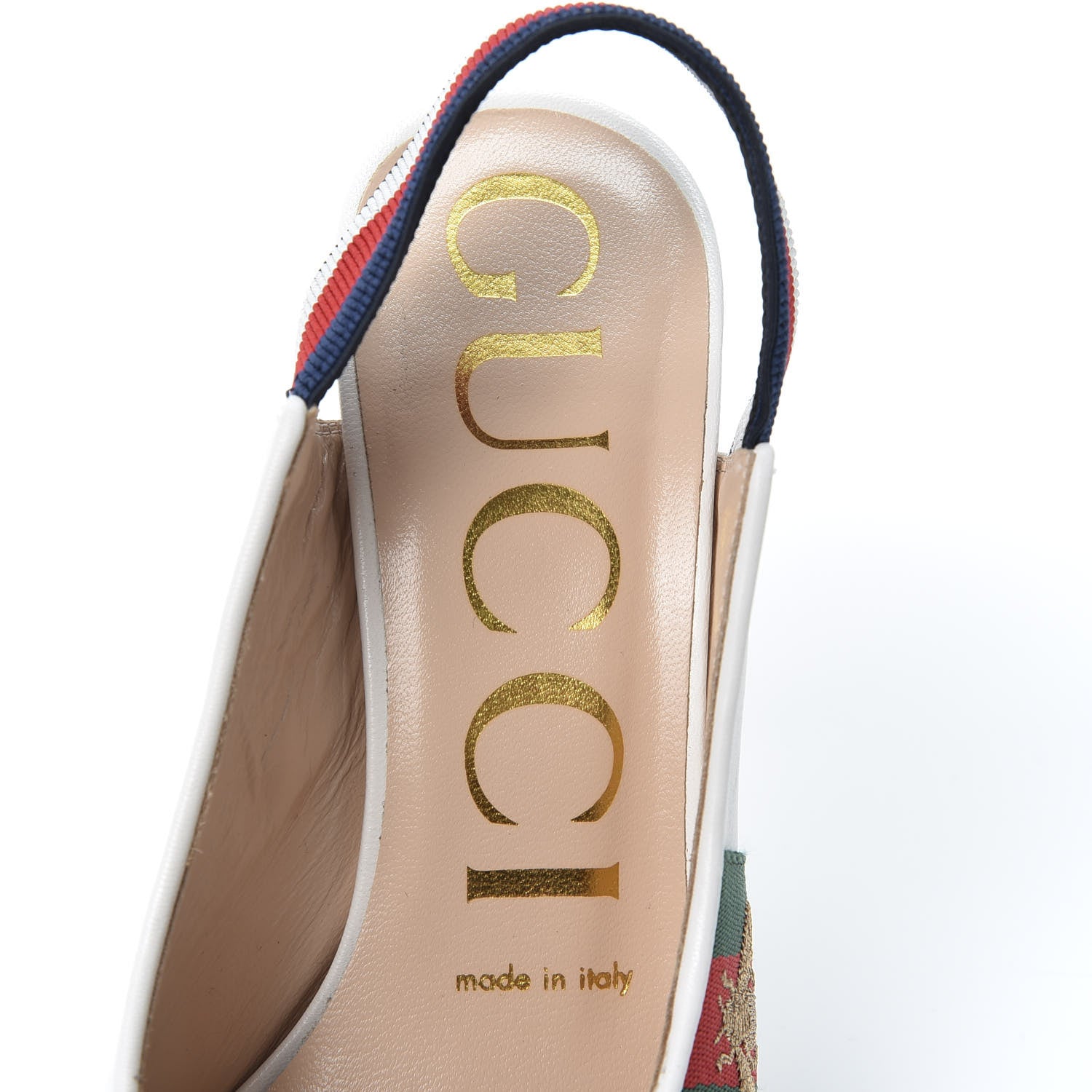 Gucci Malaga Kid Web Sylvie High Heel Slingback Pumps 36 White 9 of 13