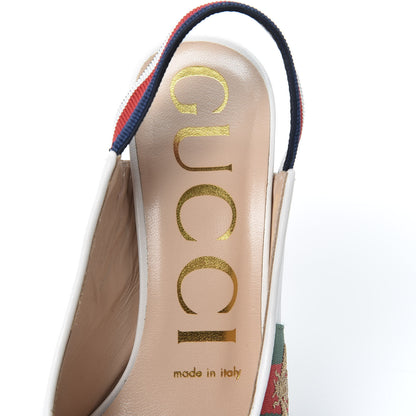 Gucci Malaga Kid Web Sylvie High Heel Slingback Pumps 36 White 9 of 13
