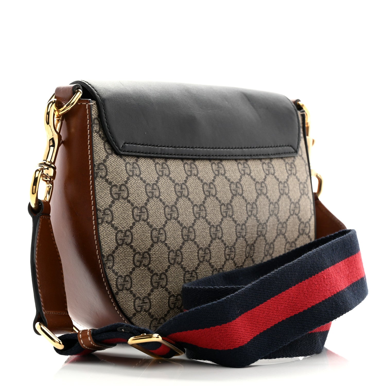 Gucci GG Supreme Monogram Web Medium Padlock Messenger Shoulder Bag Black 3 of 11