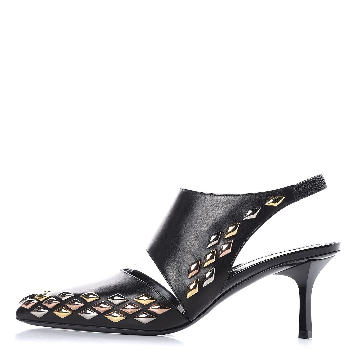 Louis Vuitton Calfskin Studded Gold Rush Slingback Pumps 37 Black 1 of 12