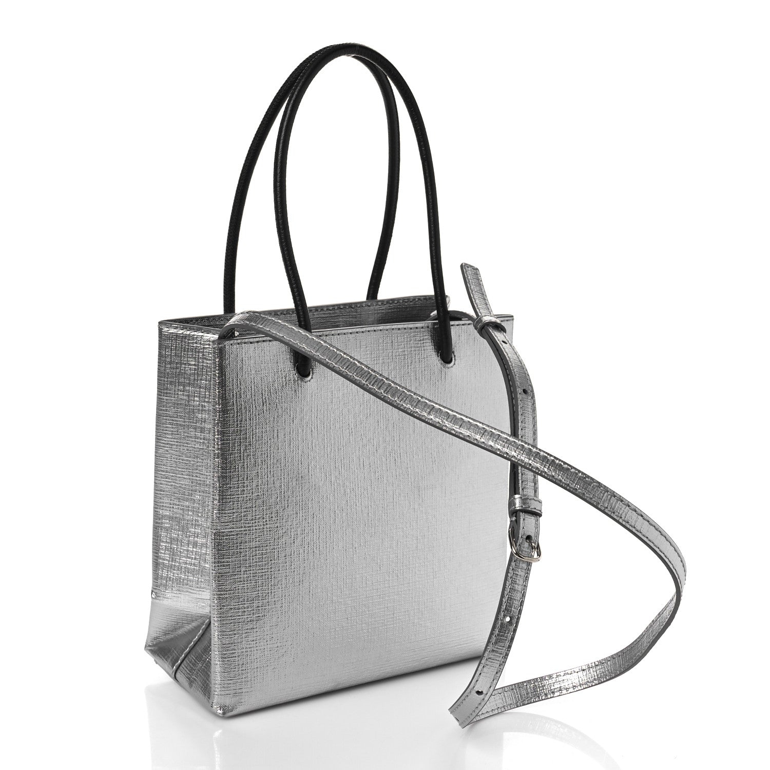 Balenciaga Metallic Squared Calfskin Logo North South Shopper Tote XXS Silver 3 of 9