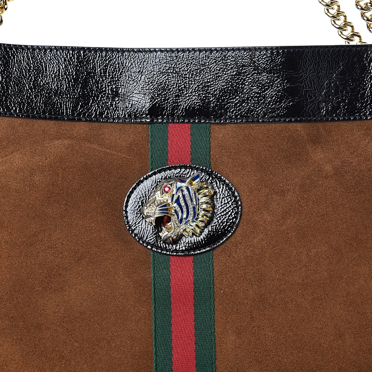 Suede Patent Large Rajah Chain Tote Nocciola Black