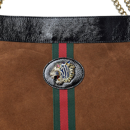 Gucci Suede Patent Large Rajah Chain Tote Nocciola Black 8 of 12