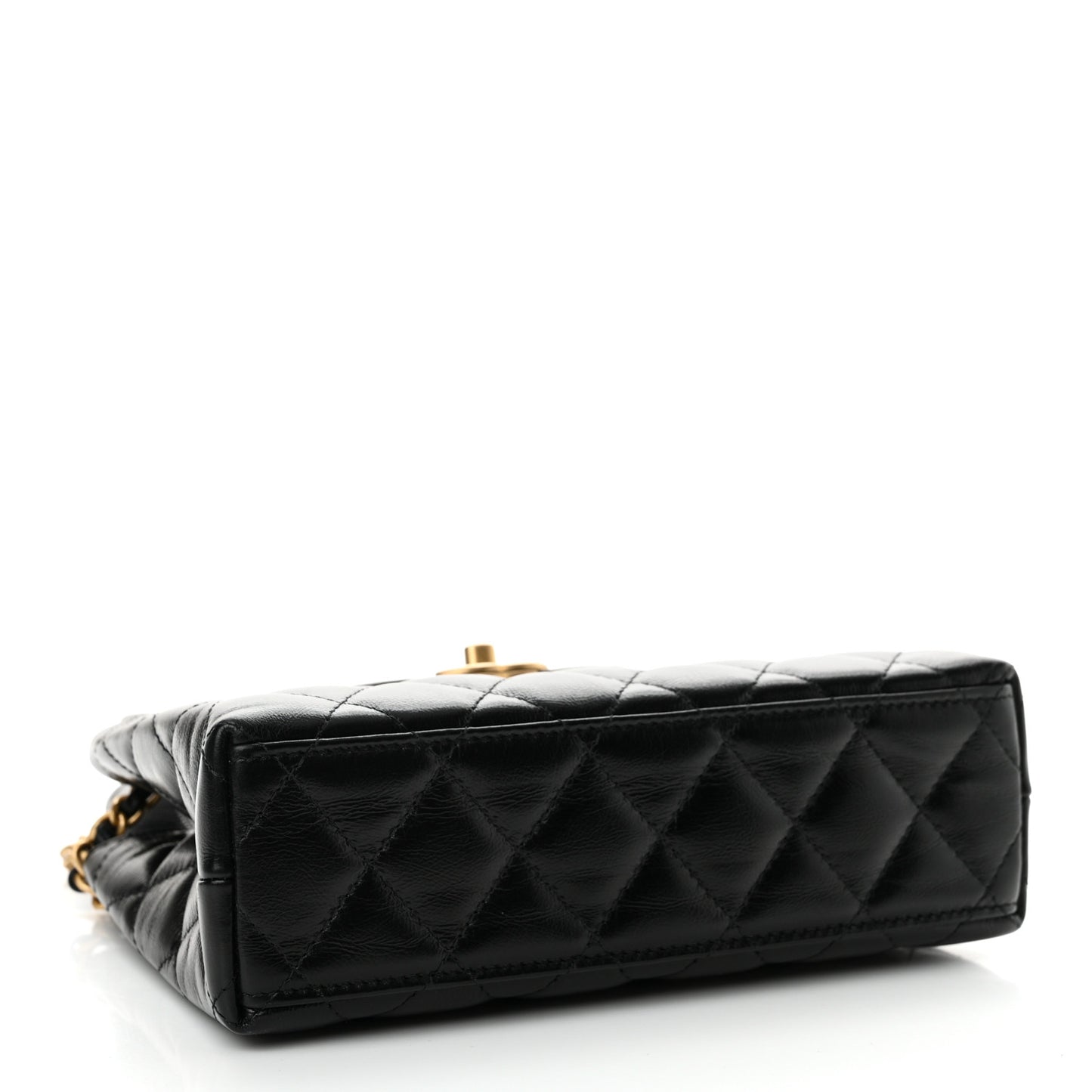 Shiny Aged Calfskin Quilted Nano Kelly Shopper Black