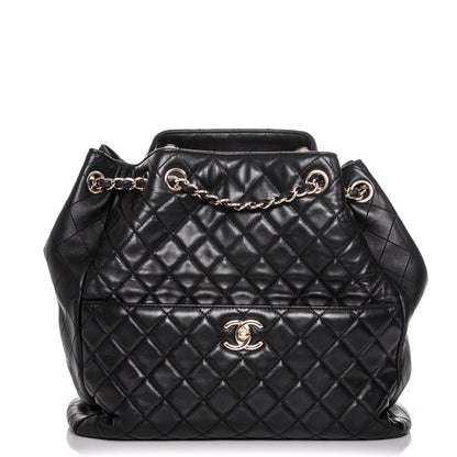 Chanel Lambskin Quilted Large Drawstring Shoulder Bag Black 1 of 7