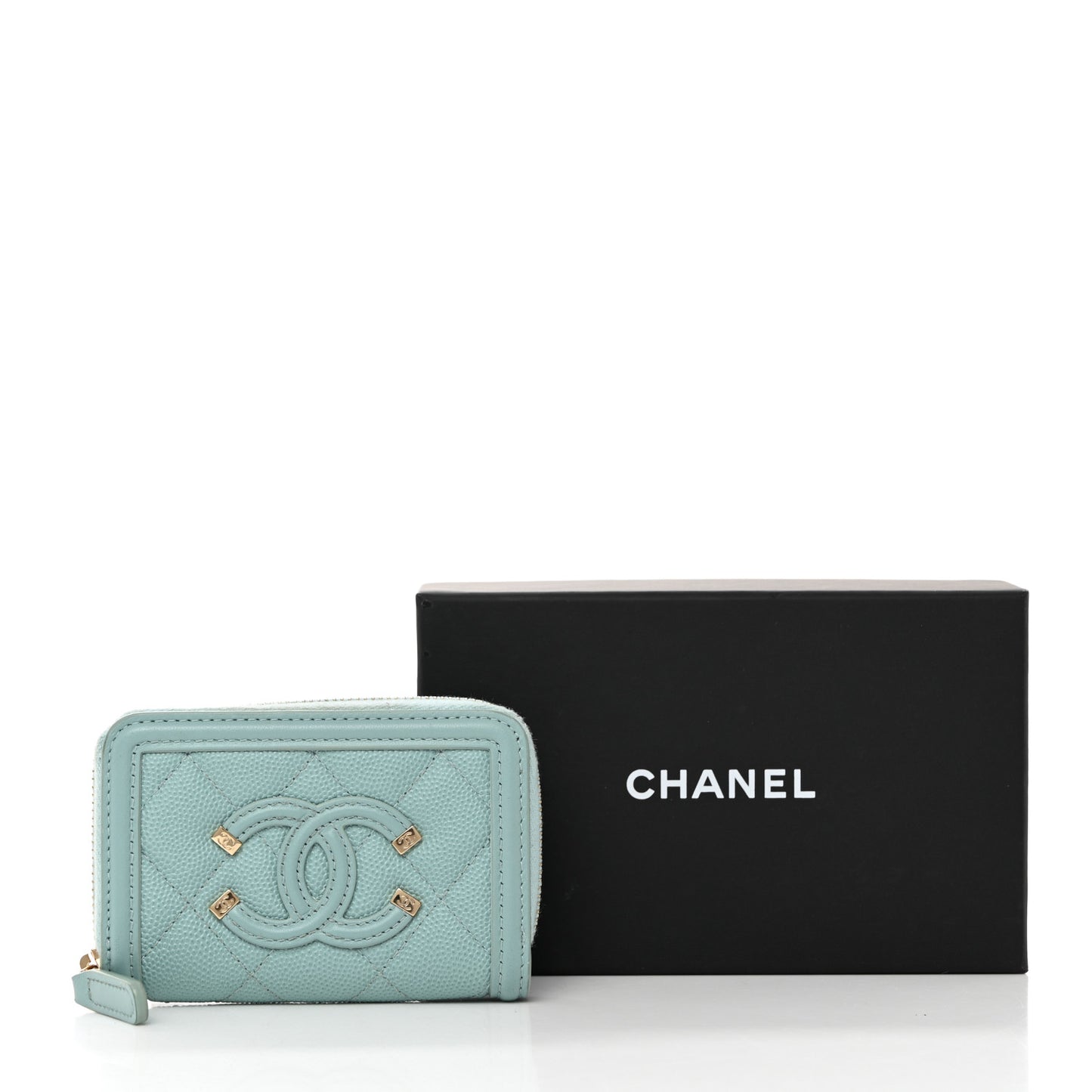 Caviar Quilted Filigree Coin Purse Light Blue