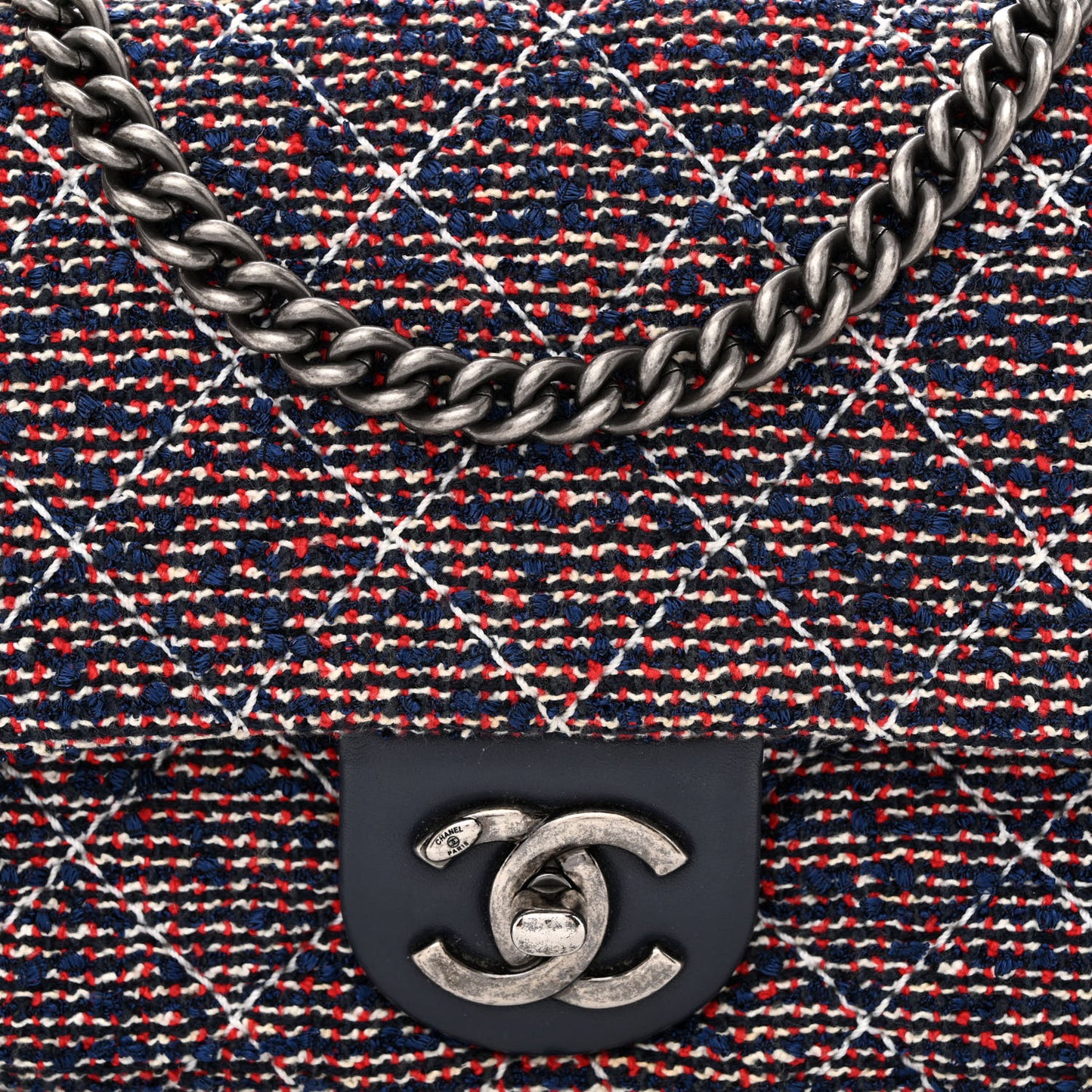 Tweed Quilted Medium Single Flap Blue Multicolor