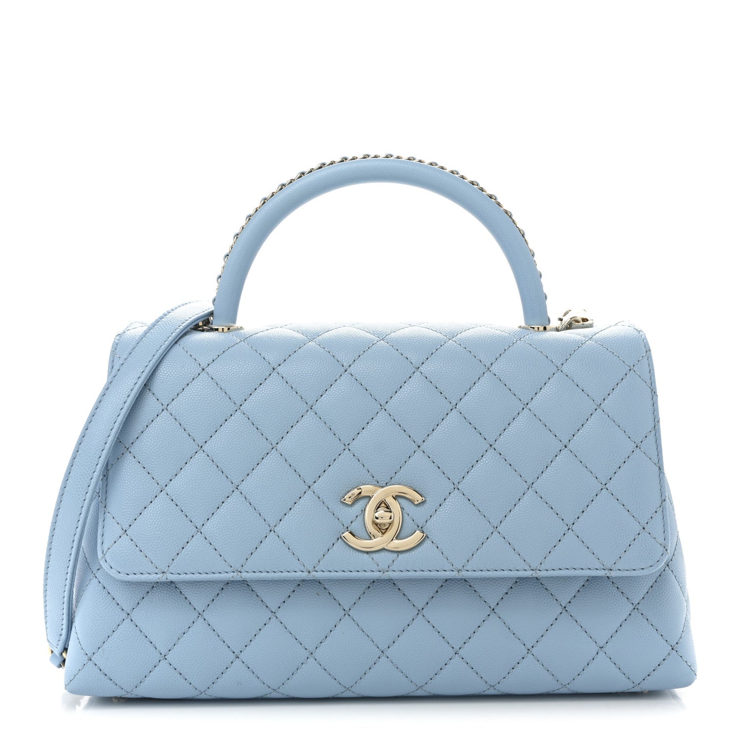 Caviar Quilted Small Coco Chain Handle Flap Light Blue