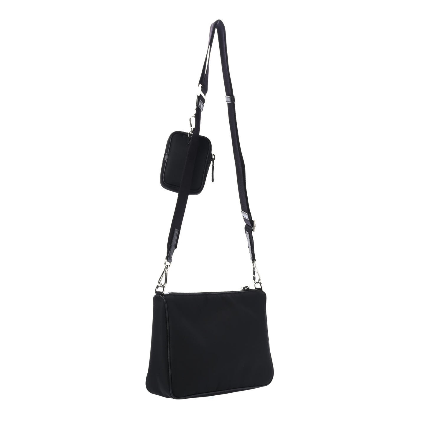 Tessuto Nylon Saffiano Pocket Zippered Shoulder Bag Black