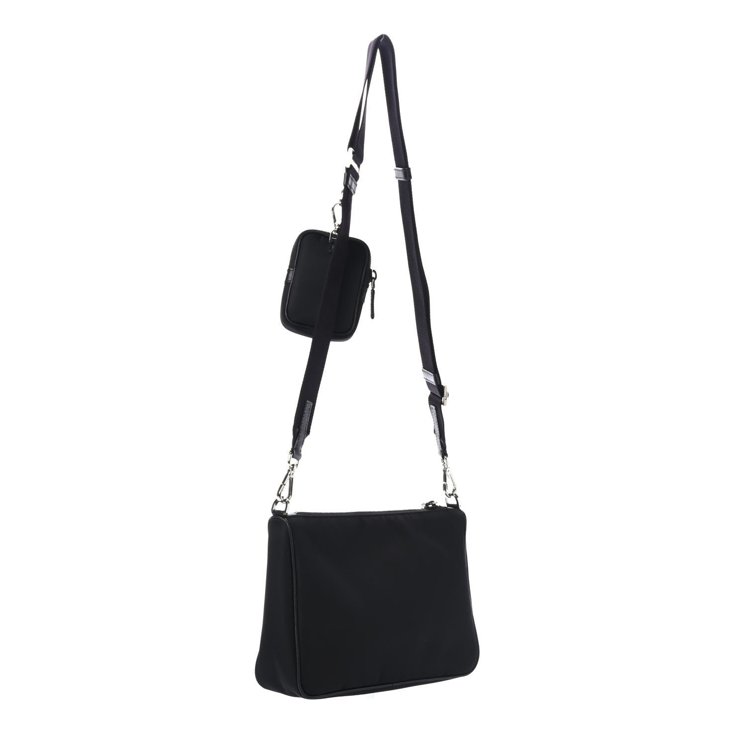 Prada Tessuto Nylon Saffiano Pocket Zippered Shoulder Bag Black 2 of 4