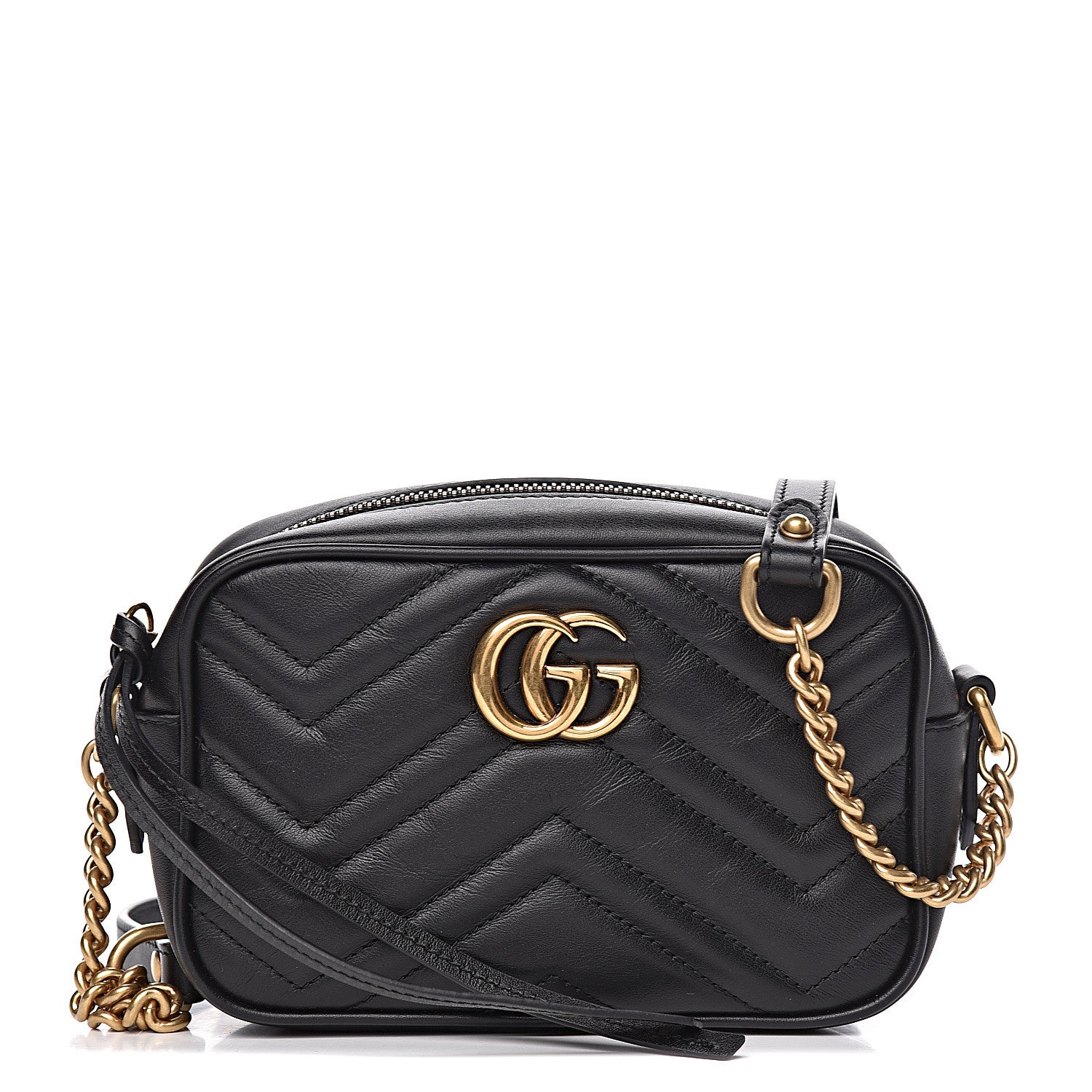 Gucci Calfskin Matelasse Mini GG Marmont Chain Shoulder Bag Black 1 of 10