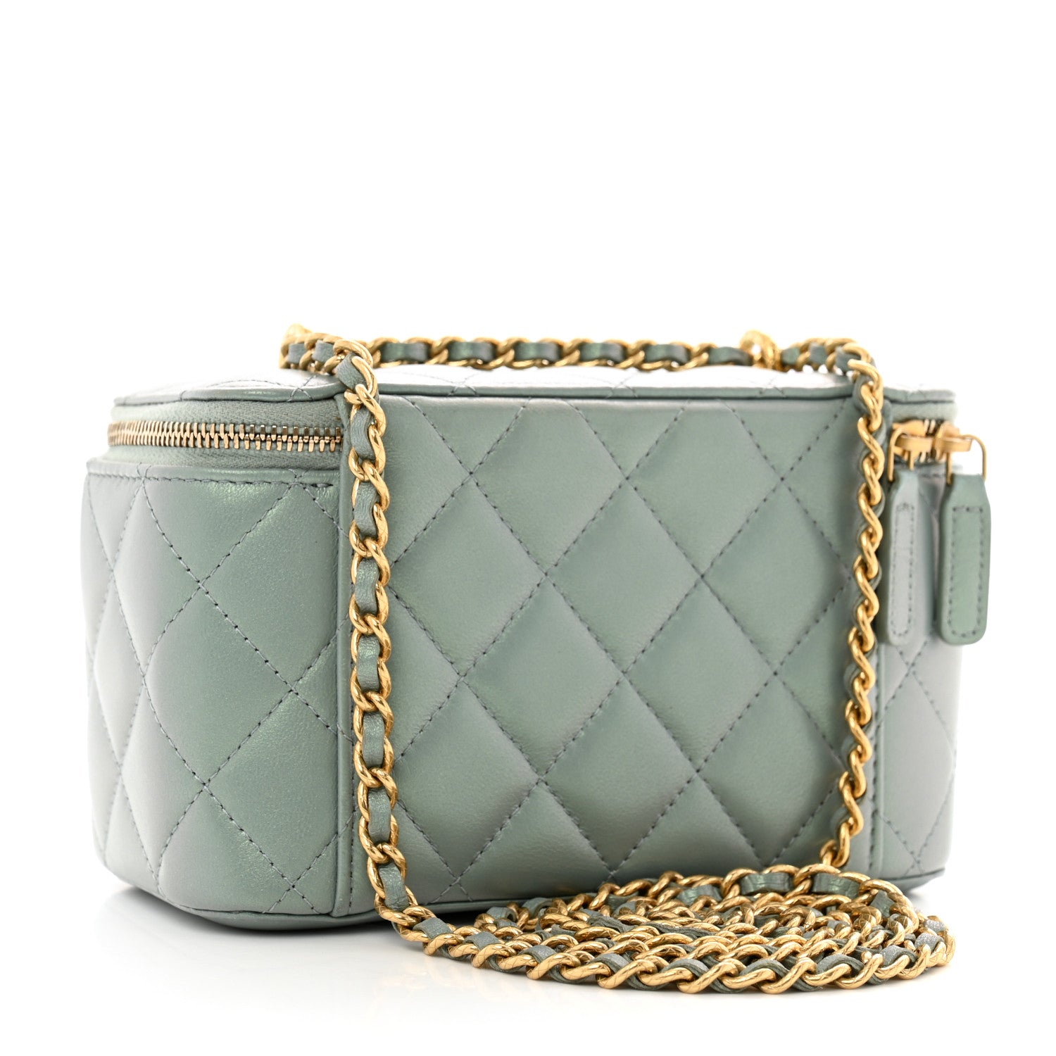 Chanel Metallic Lambskin Quilted Small CC Dynasty Vanity Case With Chain Grey 2 of 12