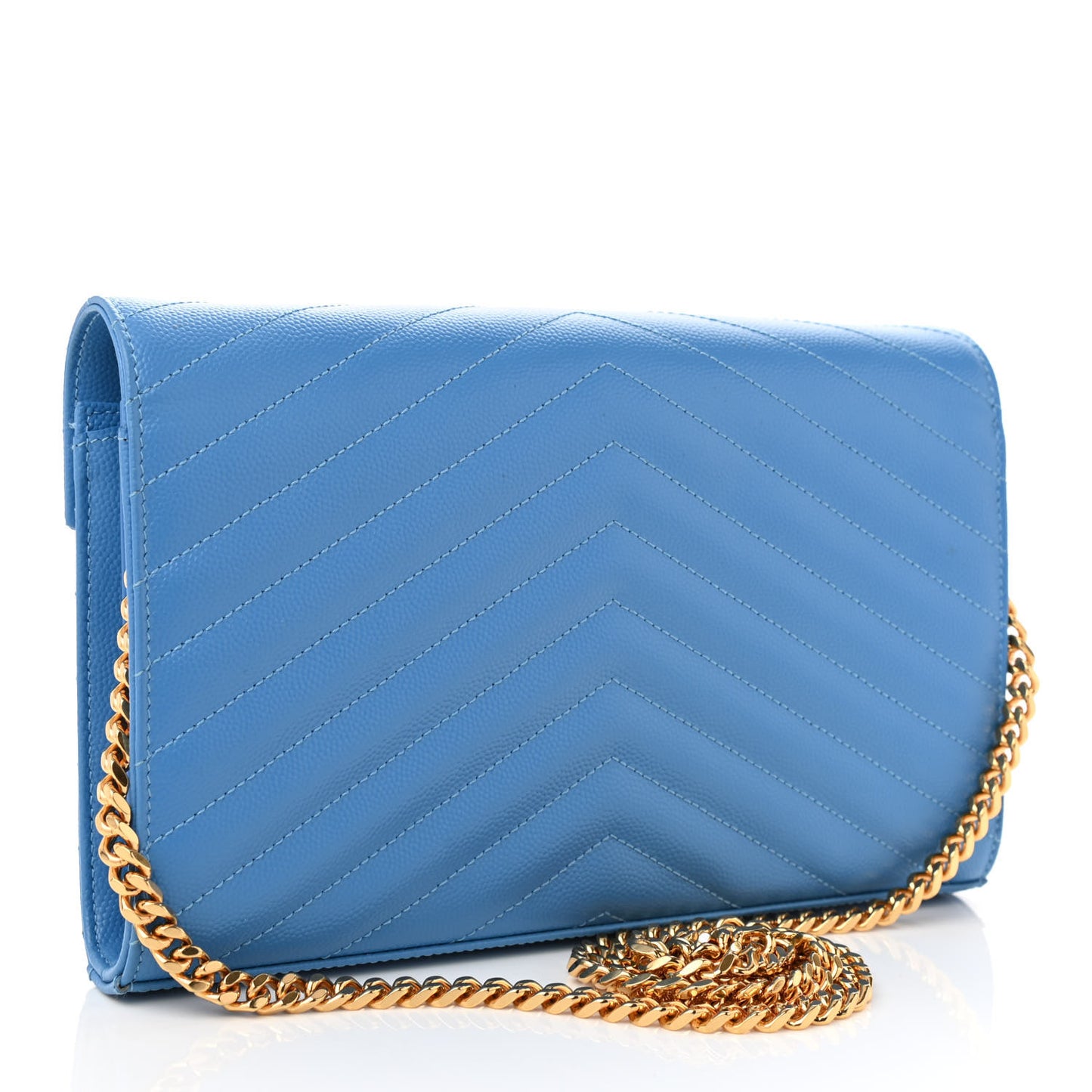 Grain De Poudre Matelasse Chevron Monogram Chain Wallet Blue Clair