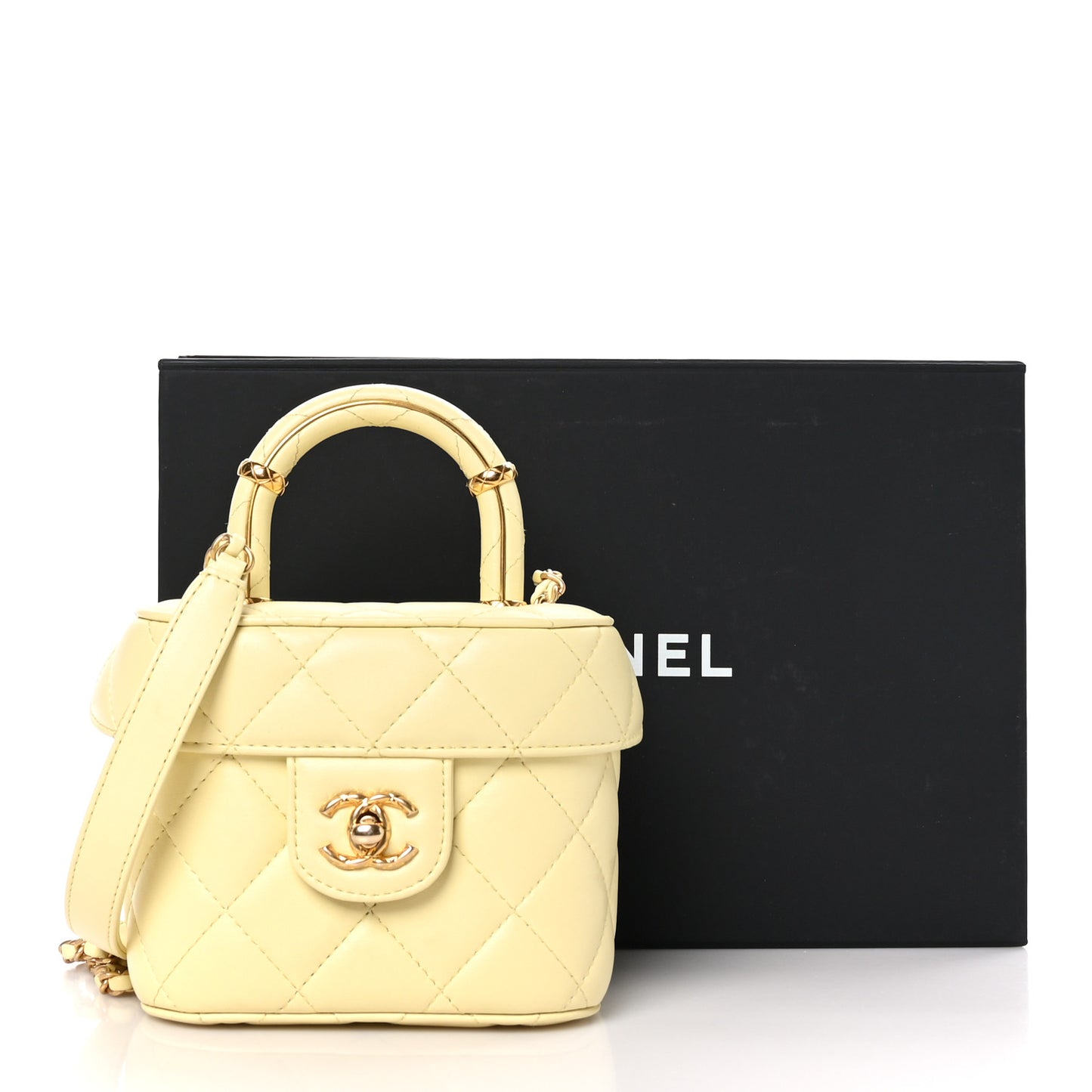 Lambskin Handle Crush Small Vanity Case With Chain Jaune Clair