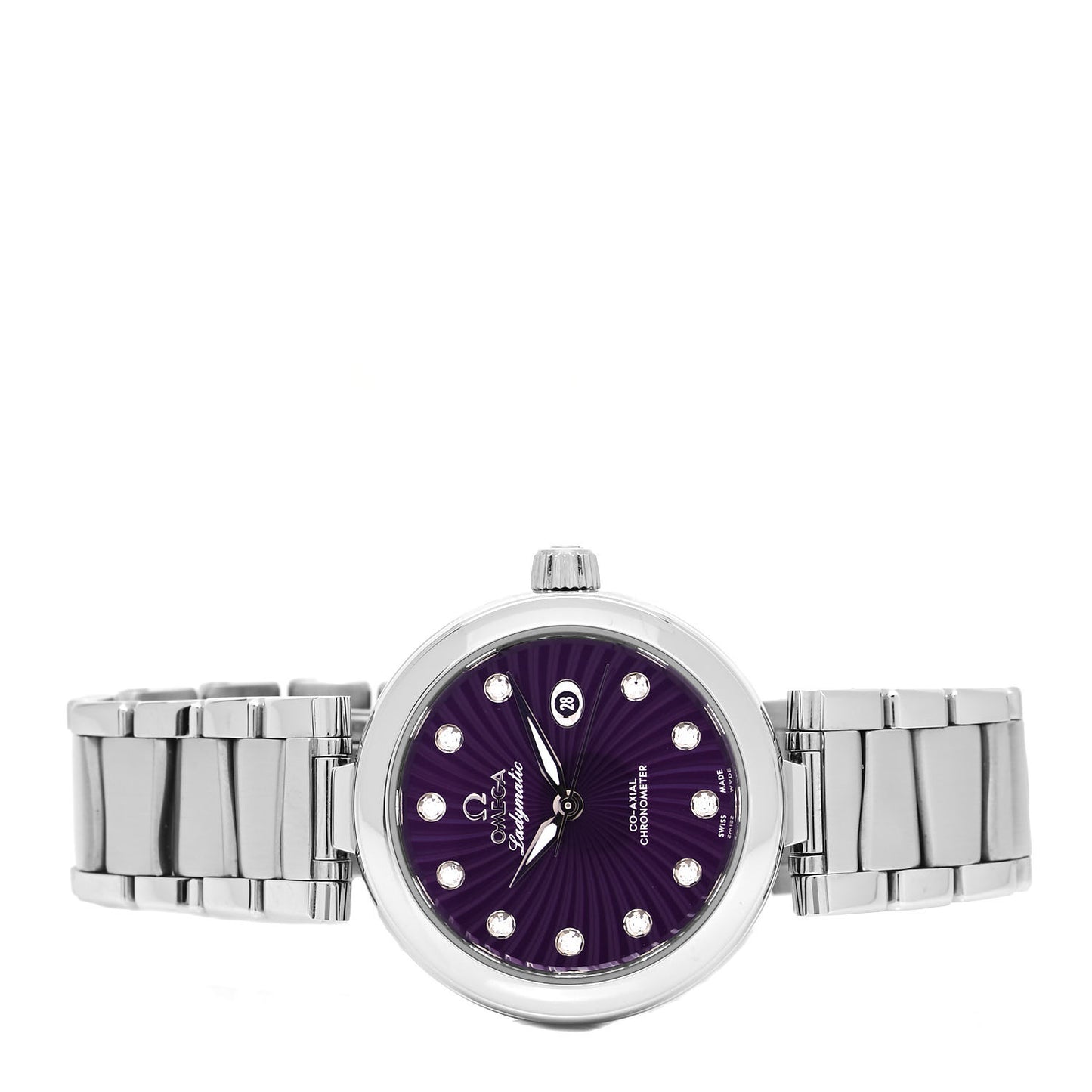 Stainless Steel Diamond 34mm De-Ville Ladymatic Co-Axial Automatic Watch Purple 425.30.34.20.60.001
