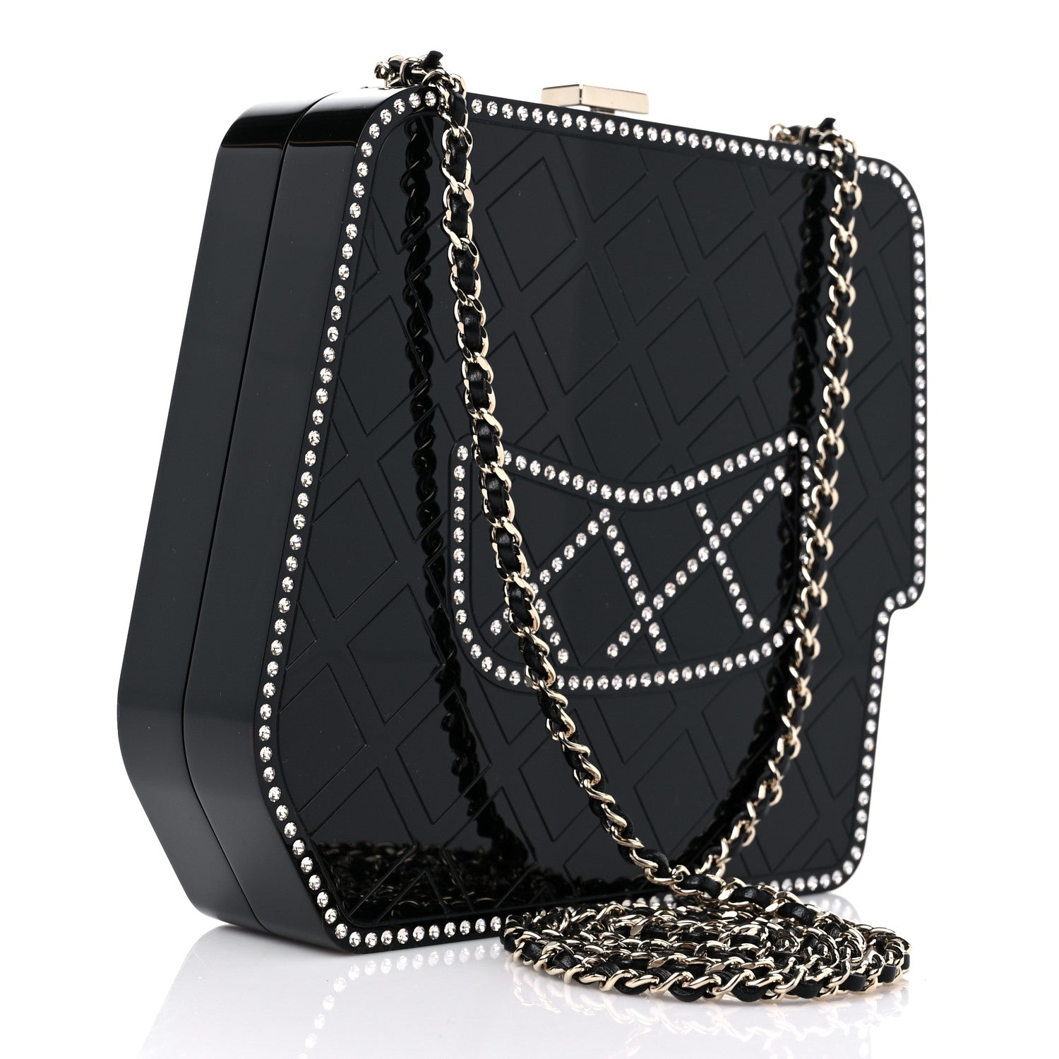 Chanel Plexiglass Crystal Quilted Minaudiere Clutch Black White 3 of 10