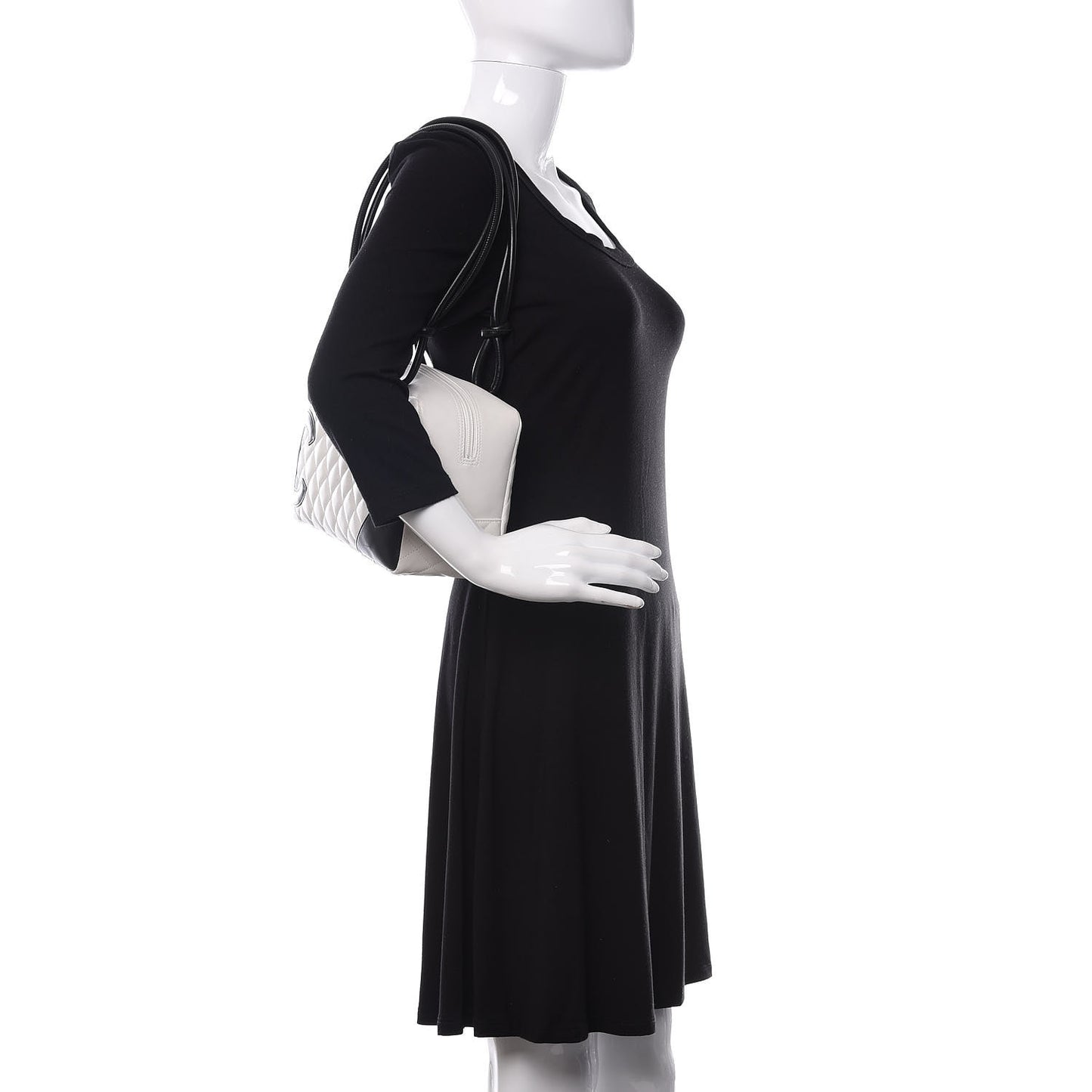 Calfskin Quilted Large Cambon Bowler White Black