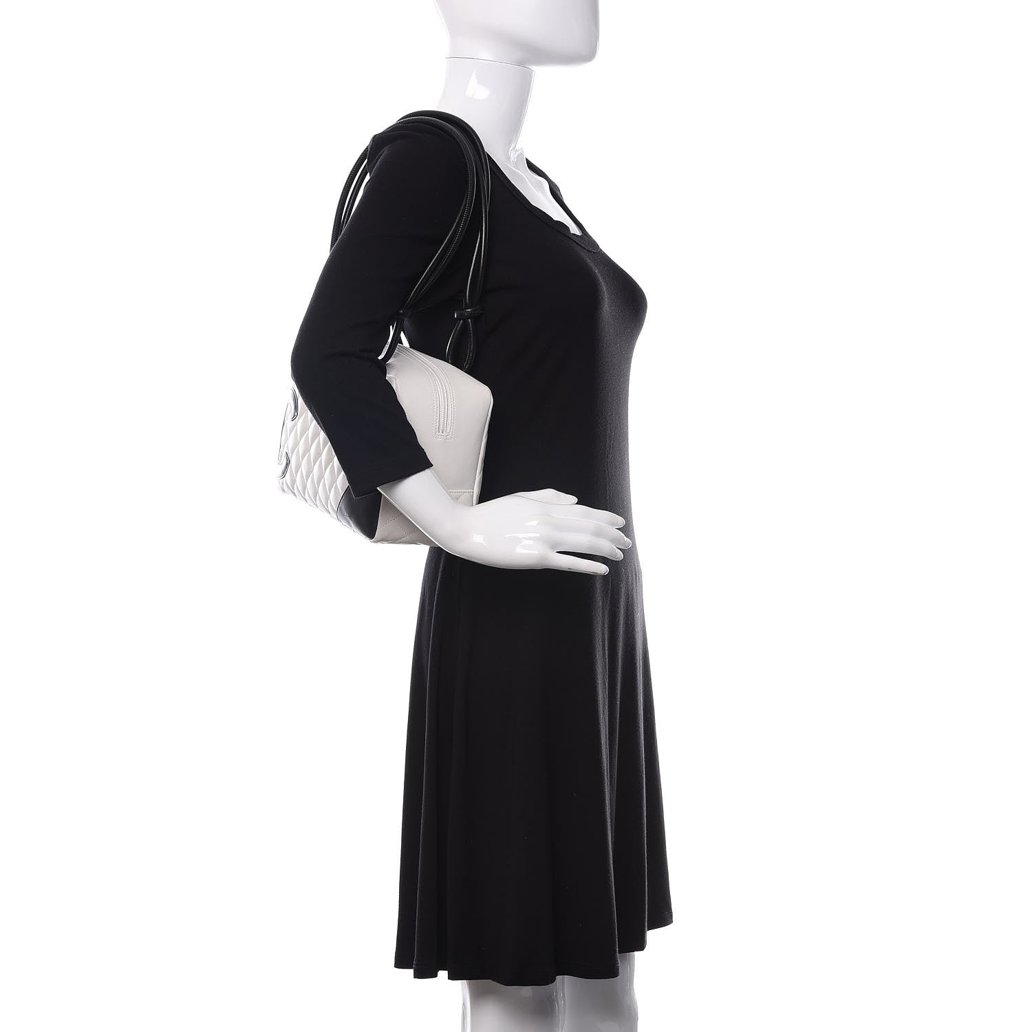 Chanel Calfskin Quilted Large Cambon Bowler White Black 2 of 13