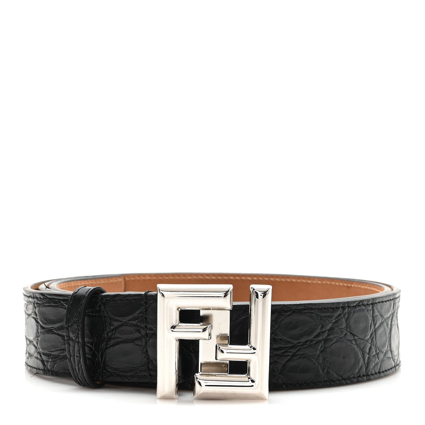 Calfskin Crocodile Embossed FF Belt 105 42 Black