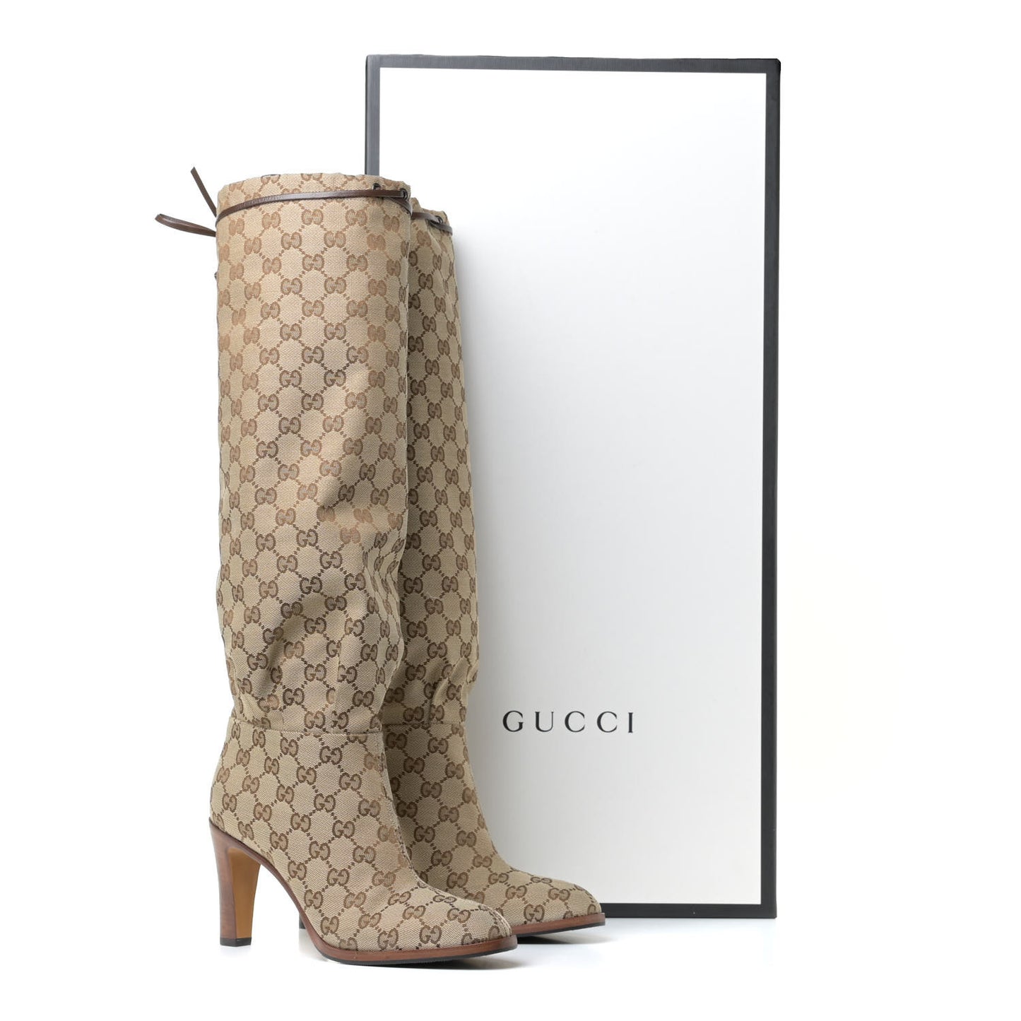 Monogram Lisa Mid Heel Boots 38.5 Beige Ebony