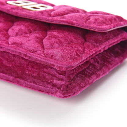 Balenciaga Crushed Velvet Crystal Mattress Quilted BB Wallet On Chain Fuchsia 9 of 9